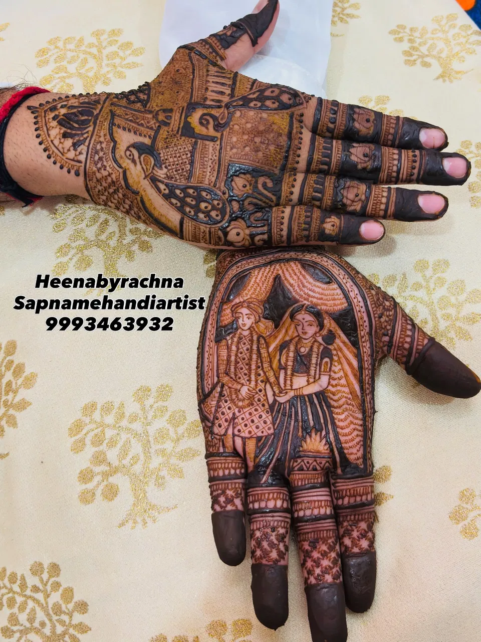 Arabic Bridal Back Hand Mehndi Design with Figures