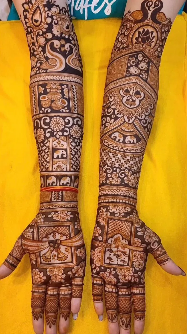 Bridal Full Hand Mehndi Design with Figures
