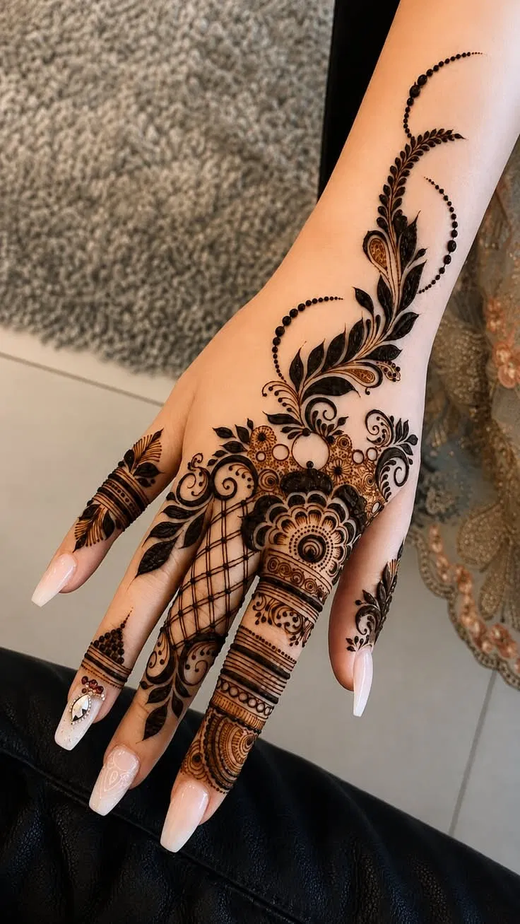 Aesthetic Arabic Back Hand Mehndi Design for Eid (12)