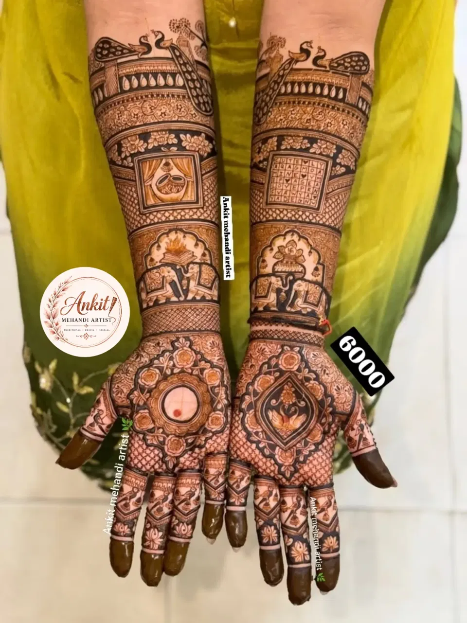 Front Hand Mehndi Design with Figures and Flowers