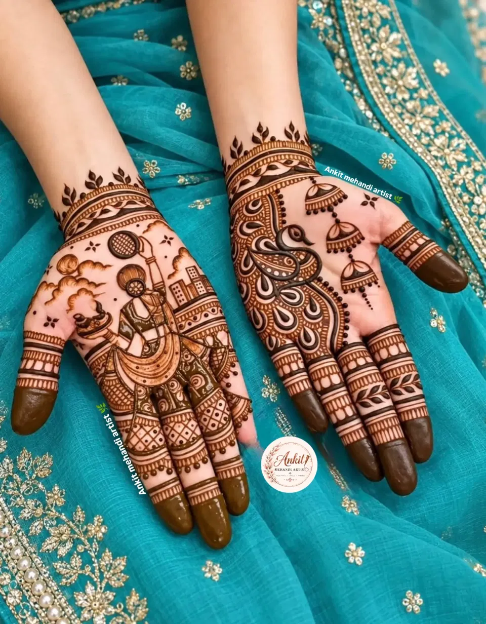Mehndi Design with Figures and Moon