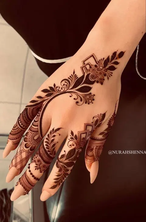aesthetic arabic flower back hand mehndi design