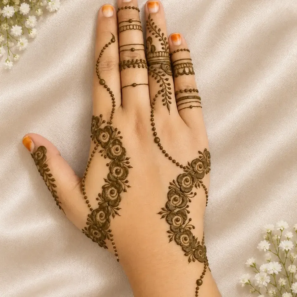 Aesthetic Simple Back Hand Mehndi Design with Jaal (5)