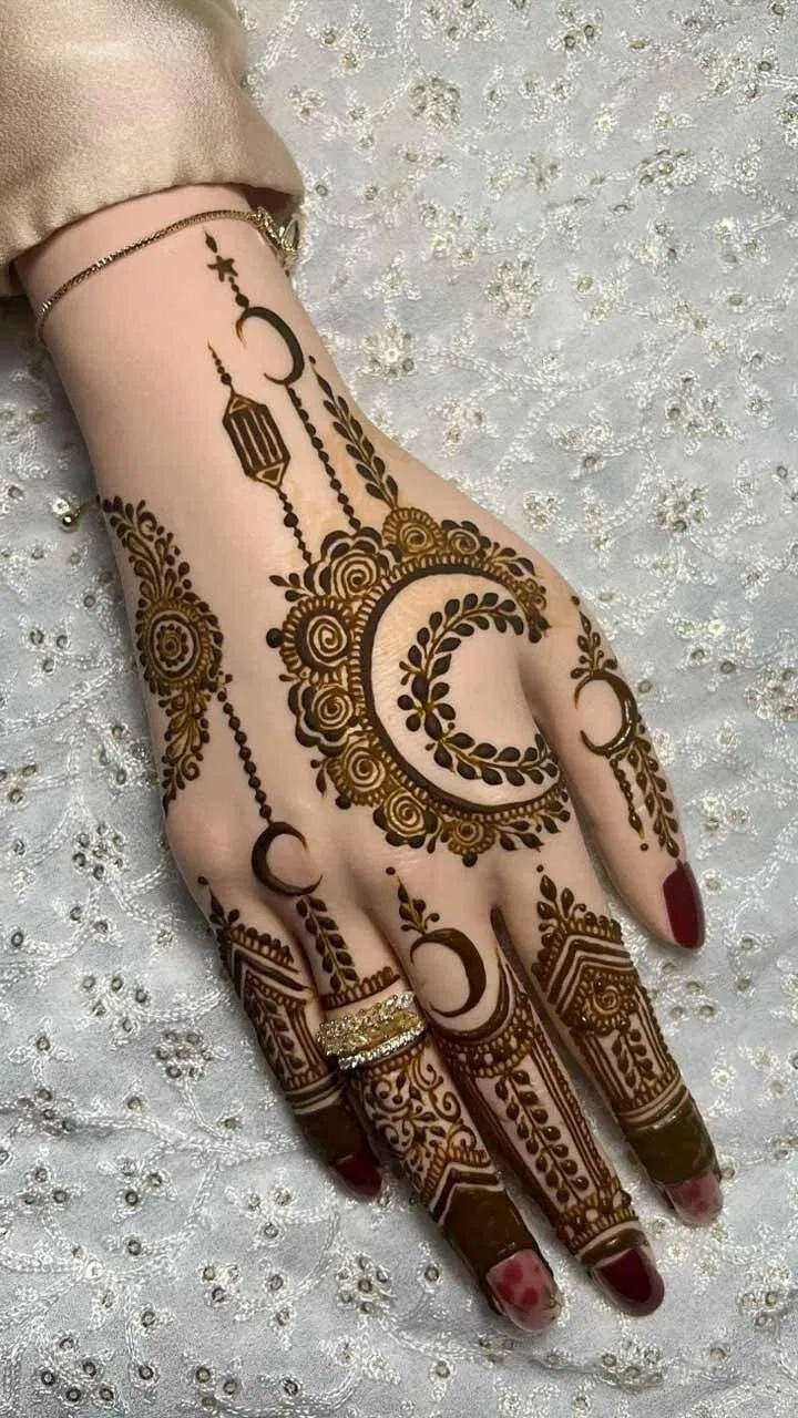 Arabic Pakistani Back Hand Mehndi Design with Moon