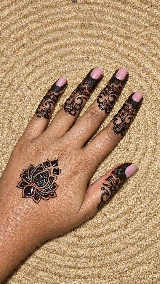 Simple Finger Mehndi Design with Lotus