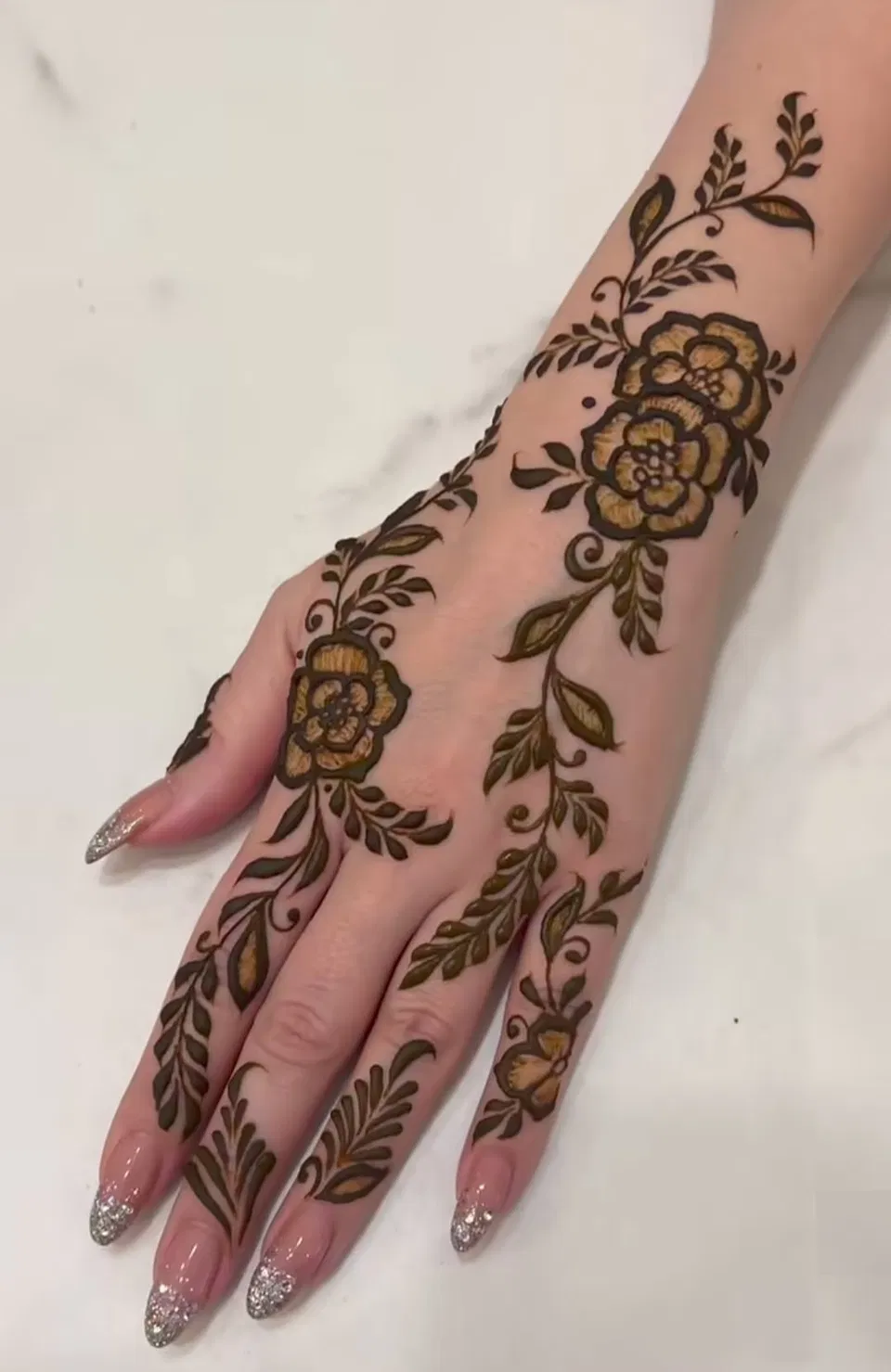 Aesthetic Arabic Arm Mehndi Design with Bel and Flowers (3)