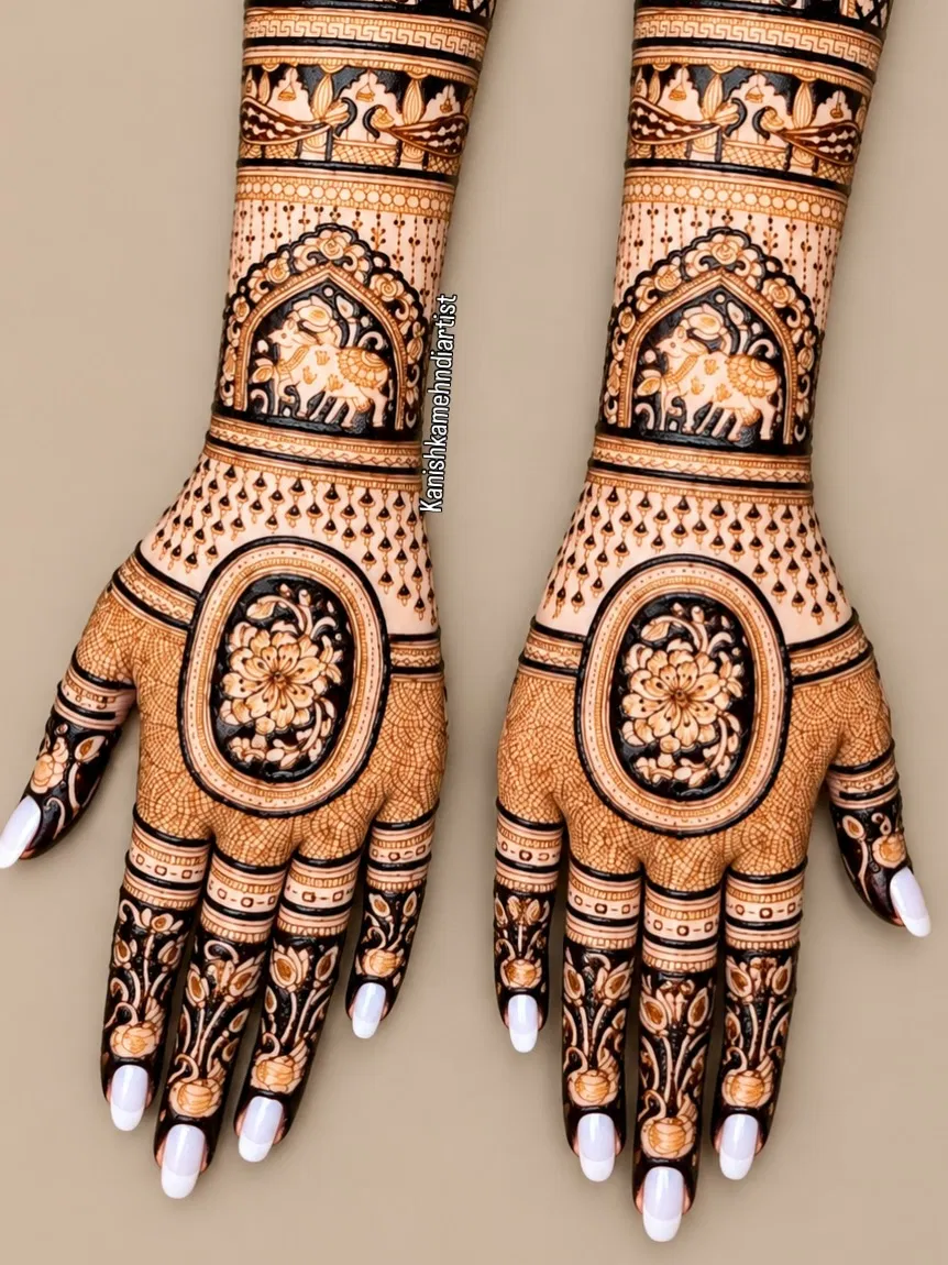 Bridal Back Hand Mehndi Design with Gol Tikki (4)