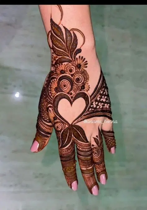 arabic bridal heart back hand mehndi design