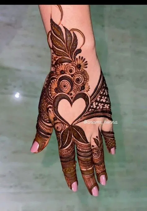Arabic Bridal Back Hand Mehndi Design with Hearts