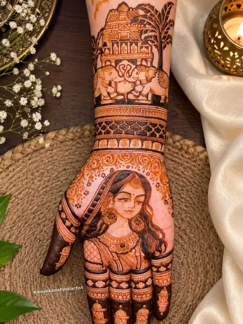 Front Hand Mehndi Design with Figures (3)