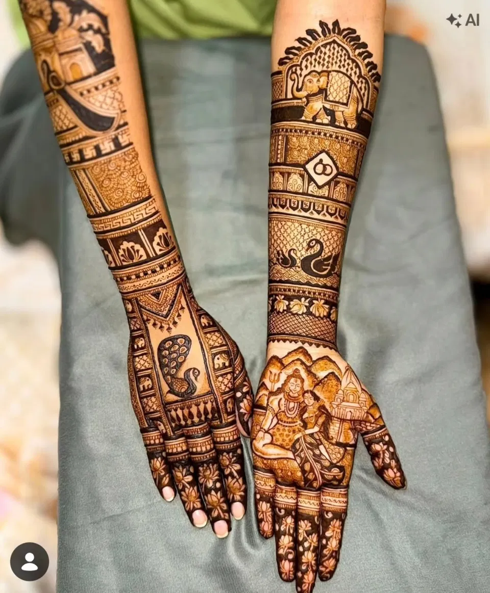 Full Hand Mehndi Design with Figures (2)