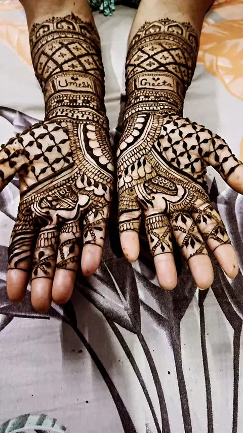 aesthetic bridal figure back hand mehndi design