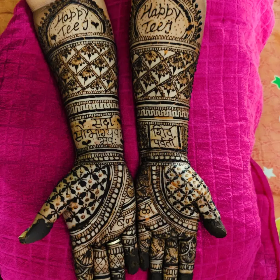 Heavy Full Hand Mehndi Design with Figures