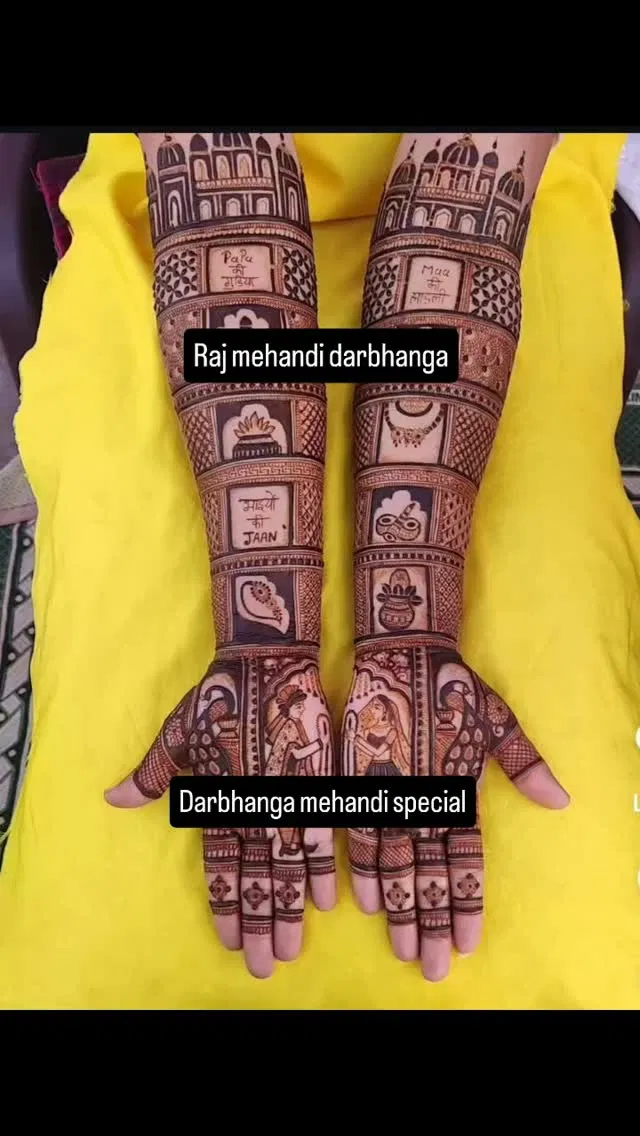 Heavy Full Hand Mehndi Design with Figures and Hearts