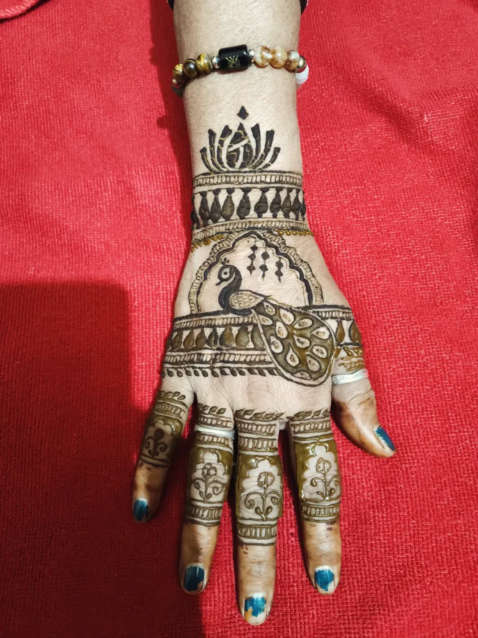 Back Hand Mehndi Design with Peacock