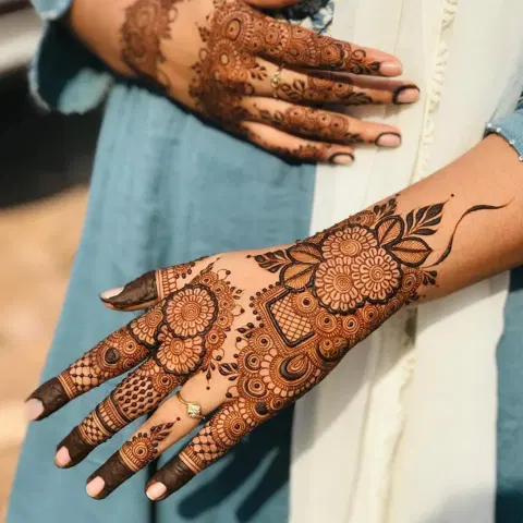 aesthetic arabic flower back hand mehndi design