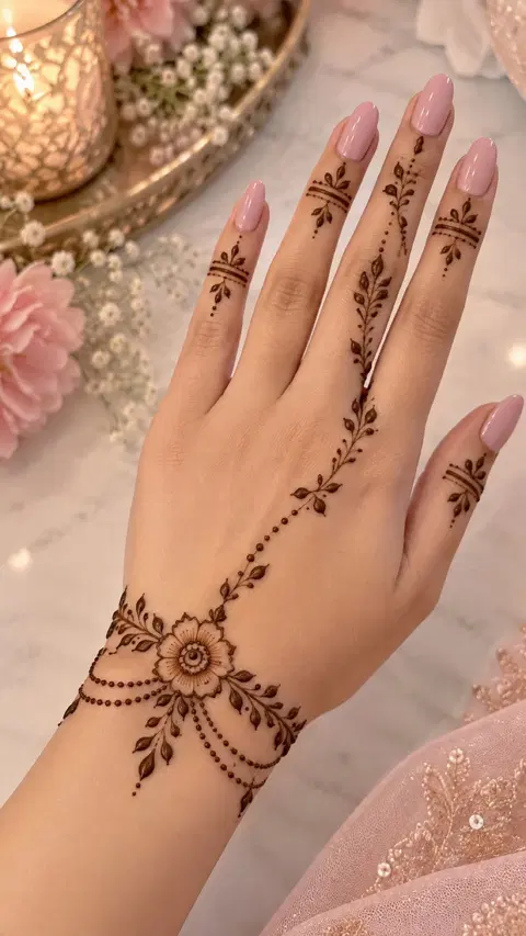 aesthetic arabic circle back hand mehndi design