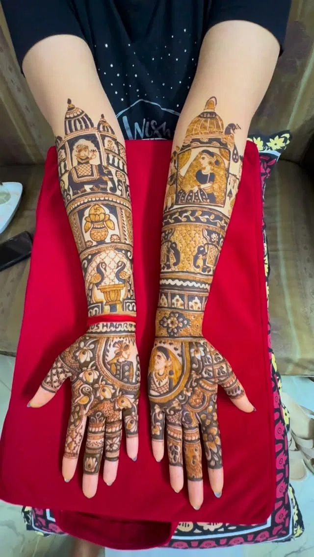 Bridal Front Hand Mehndi Design with Figures