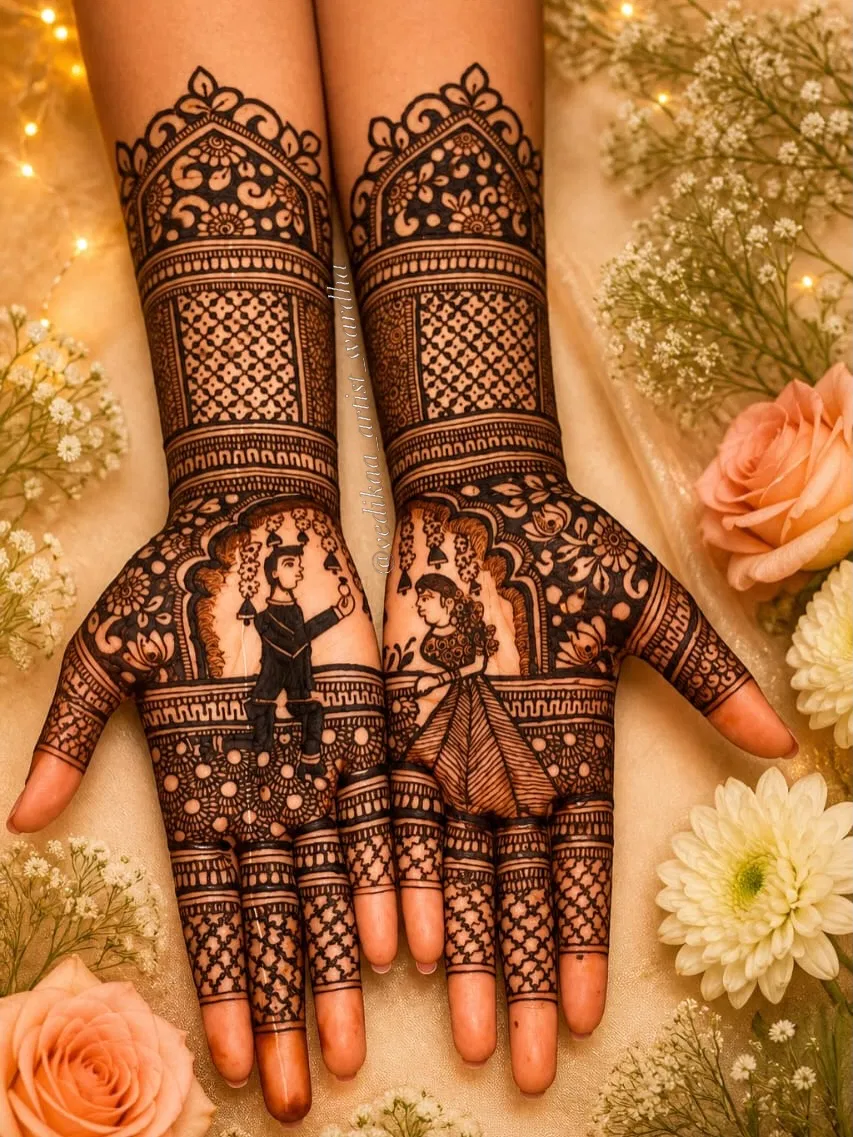 Bridal Mehndi Design with Figures