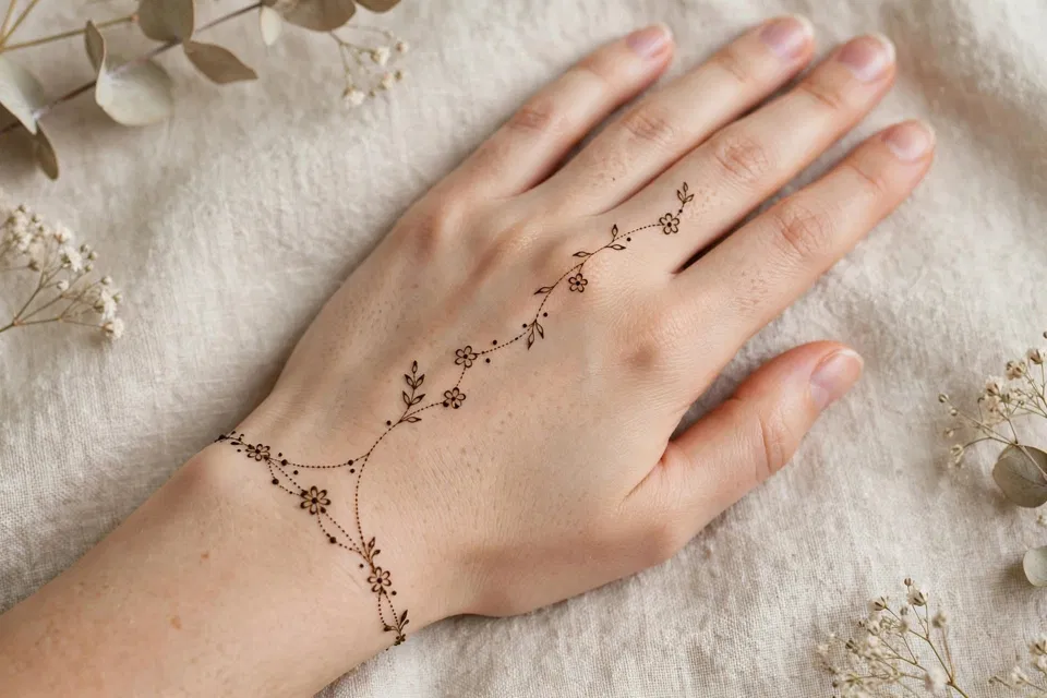 Arabic Bridal Back Hand Mehndi Design with Gol Tikki and Flowers (10)