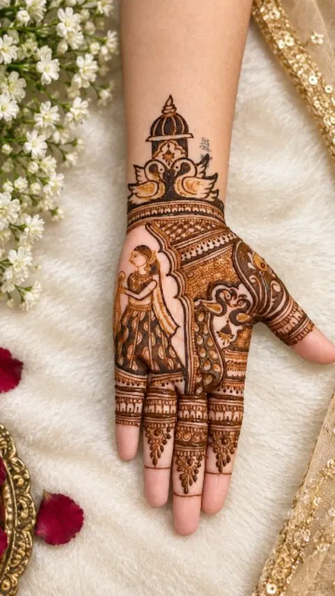 bridal figure front hand mehndi design