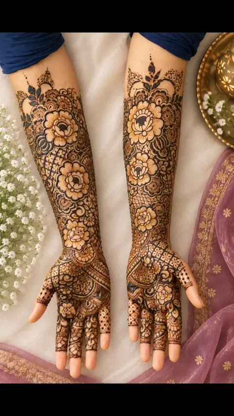 figure full hand mehndi design
