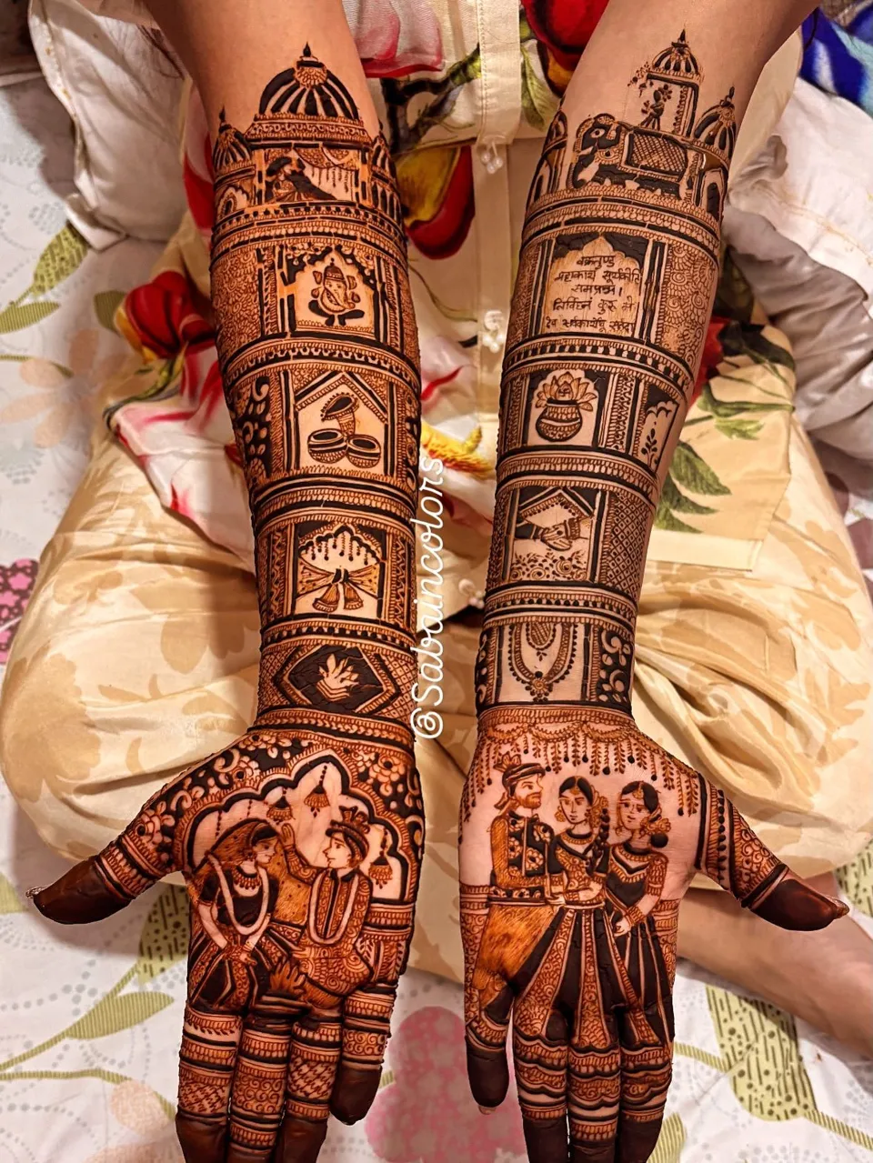 Bridal Indian Back Hand Mehndi Design with Figures