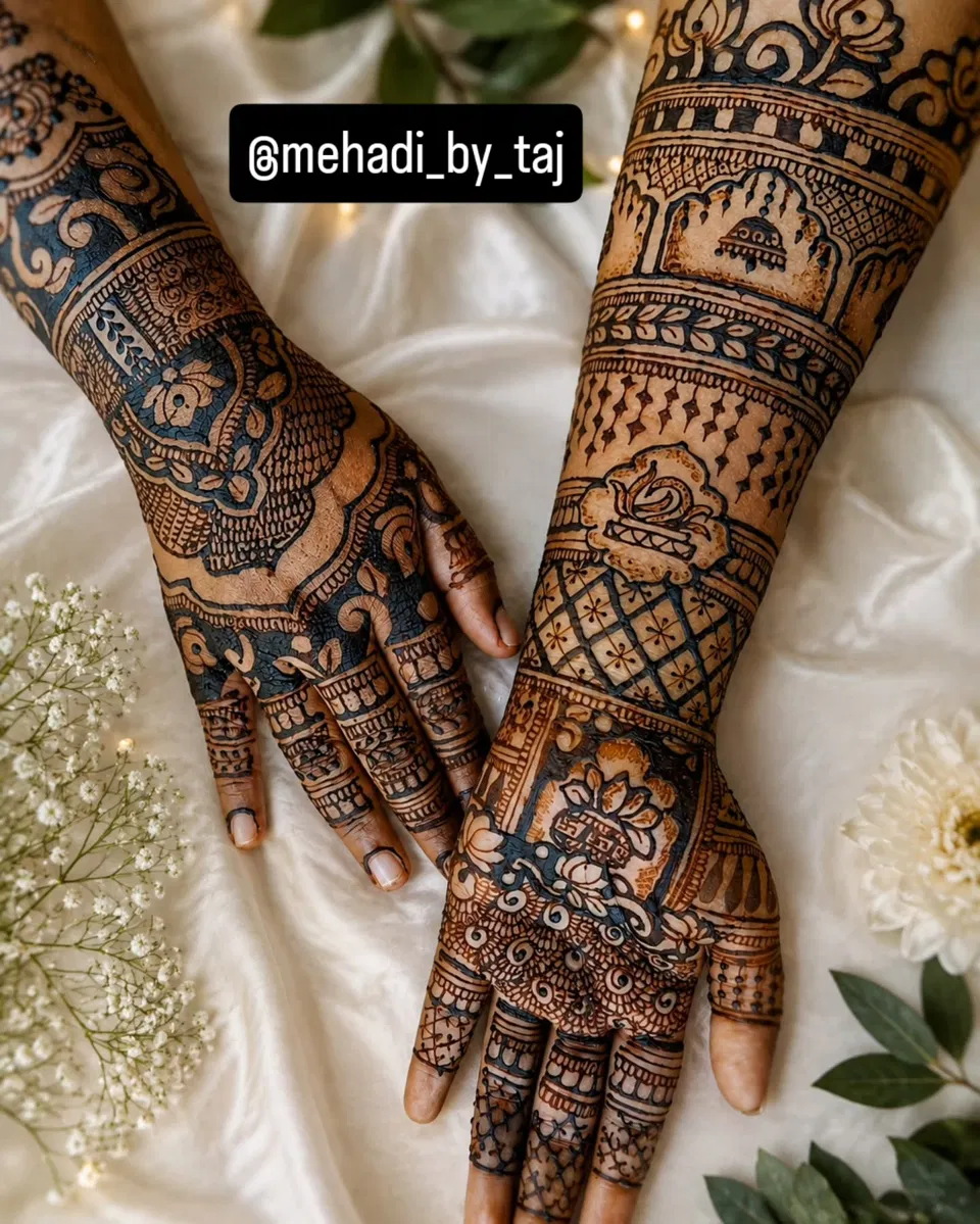 Arabic Bridal Full Hand Mehndi Design with Figures