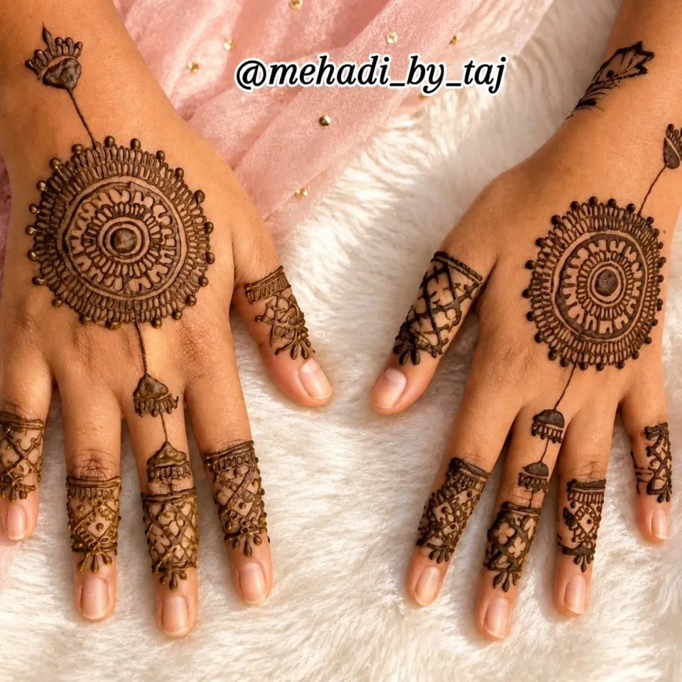 Simple Finger Mehndi Design with Gol Tikki