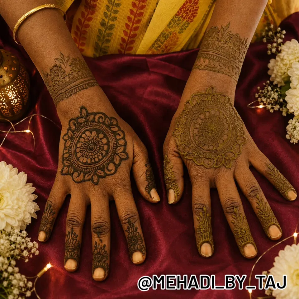 Simple Back Hand Mehndi Design with Gol Tikki