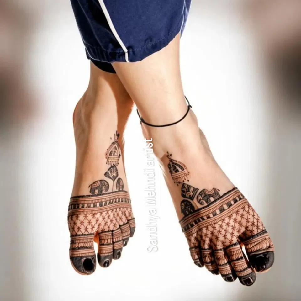 Simple Foot Mehndi Design with Jaal