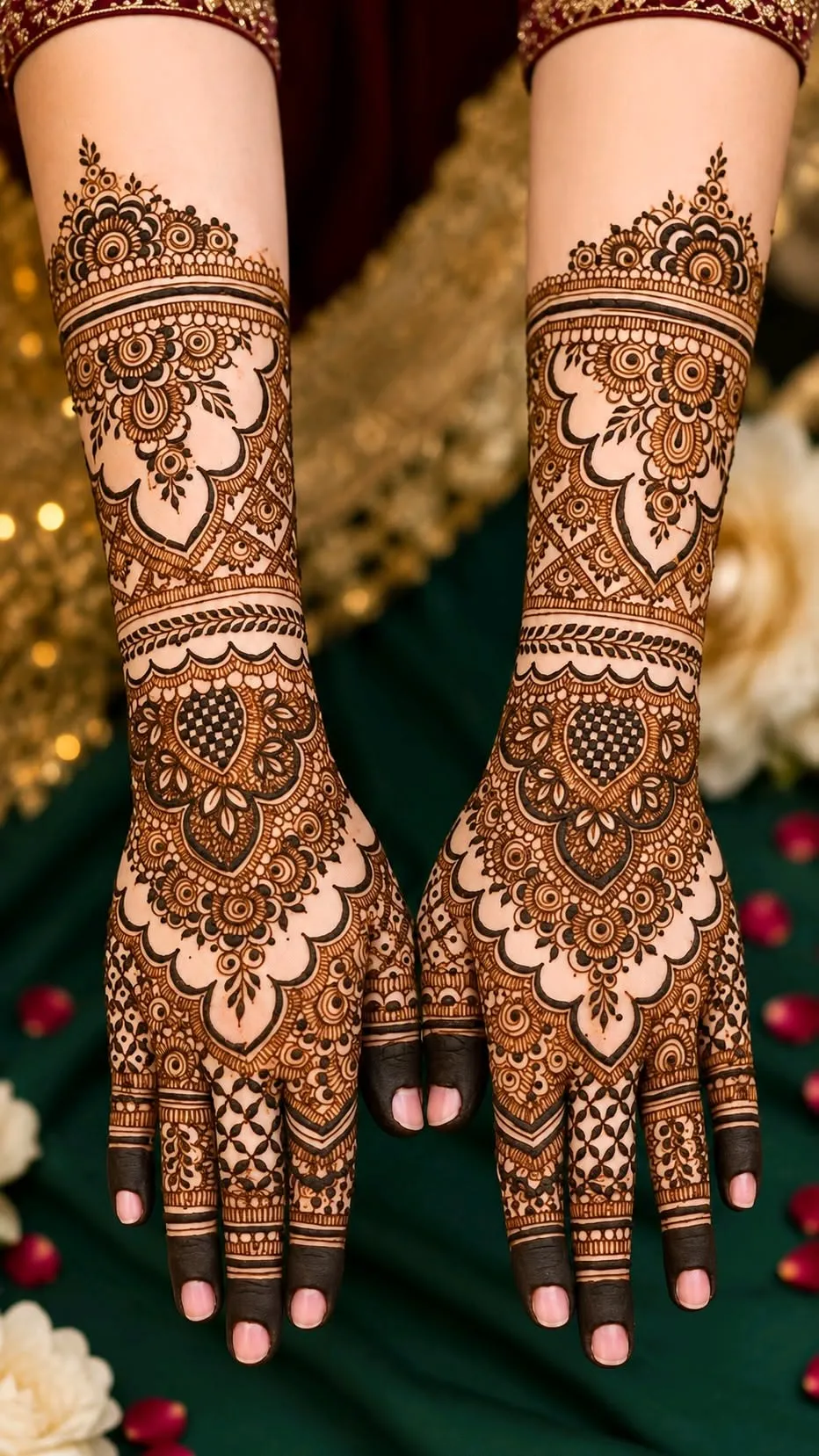 Bridal Indian Back Hand Mehndi Design with Hearts