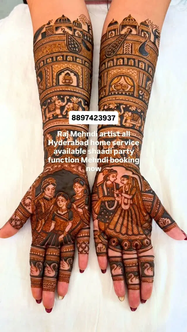 Heavy Full Hand Mehndi Design with Figures