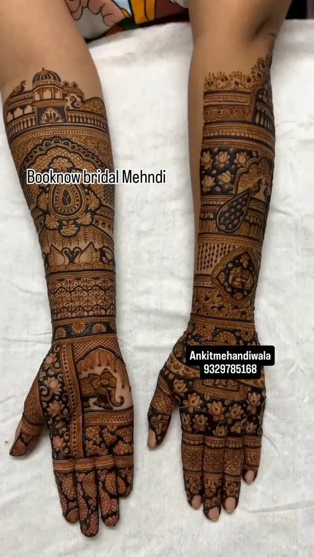 Bridal Front Hand Mehndi Design with Figures, Hearts and Lotus (2)
