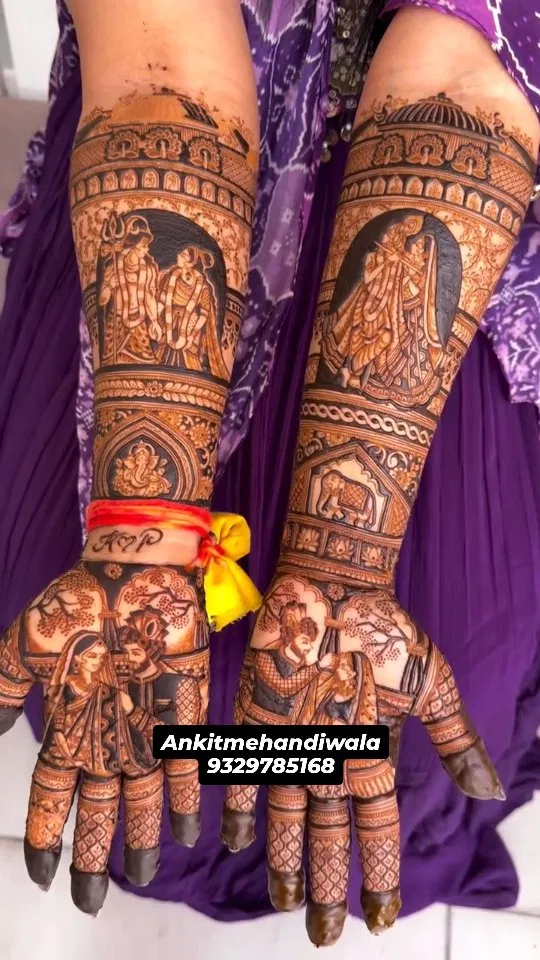 Bridal Full Hand Mehndi Design with Figures