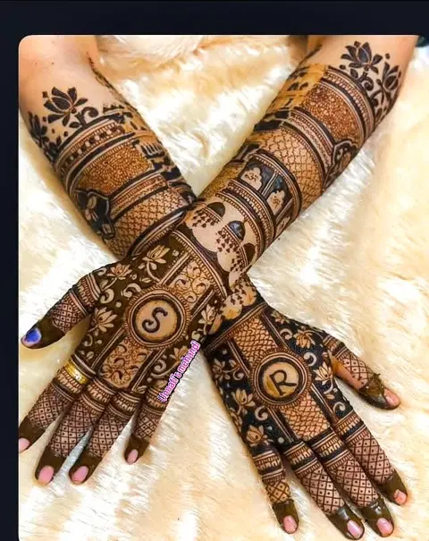 bridal deity full hand mehndi design