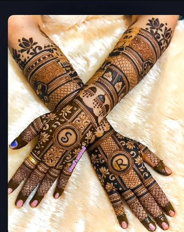 Bridal Full Hand Mehndi Design with Deity and Figures (4)