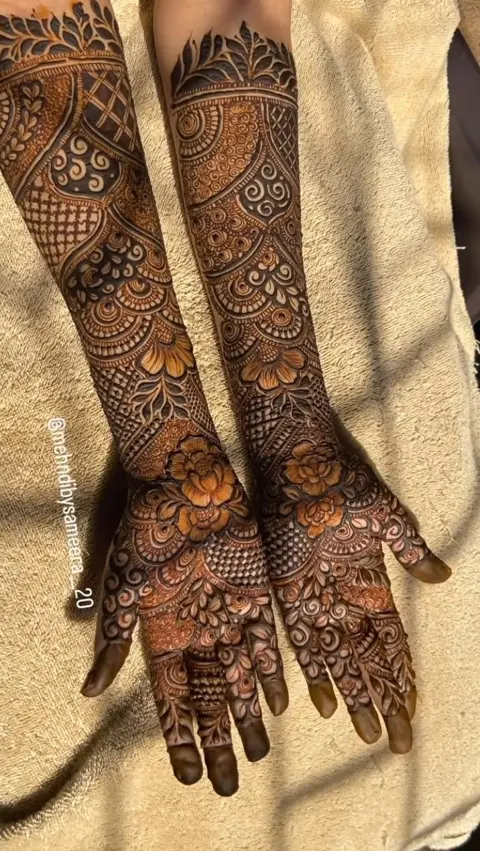 aesthetic arabic figure arm mehndi design