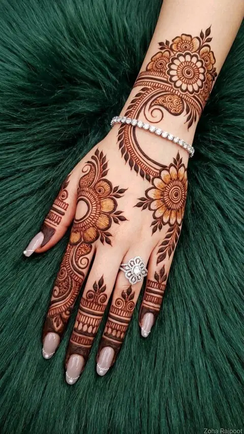 arabic bridal bel back hand mehndi design