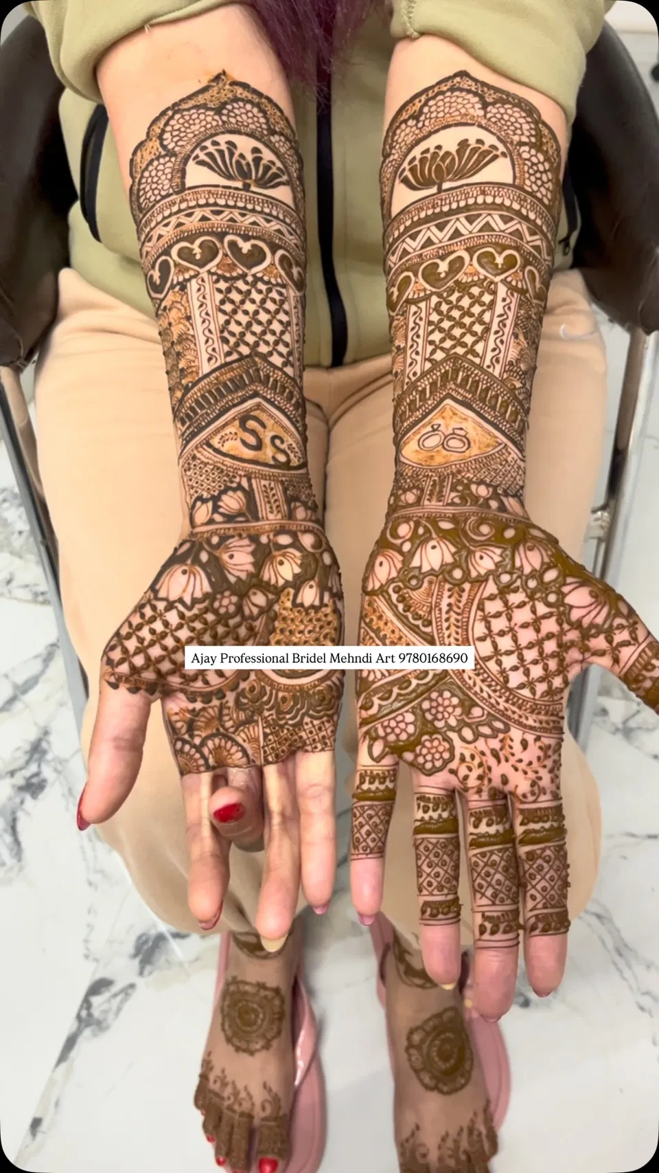 Bridal Front Hand Mehndi Design with Figures and Hearts (7)