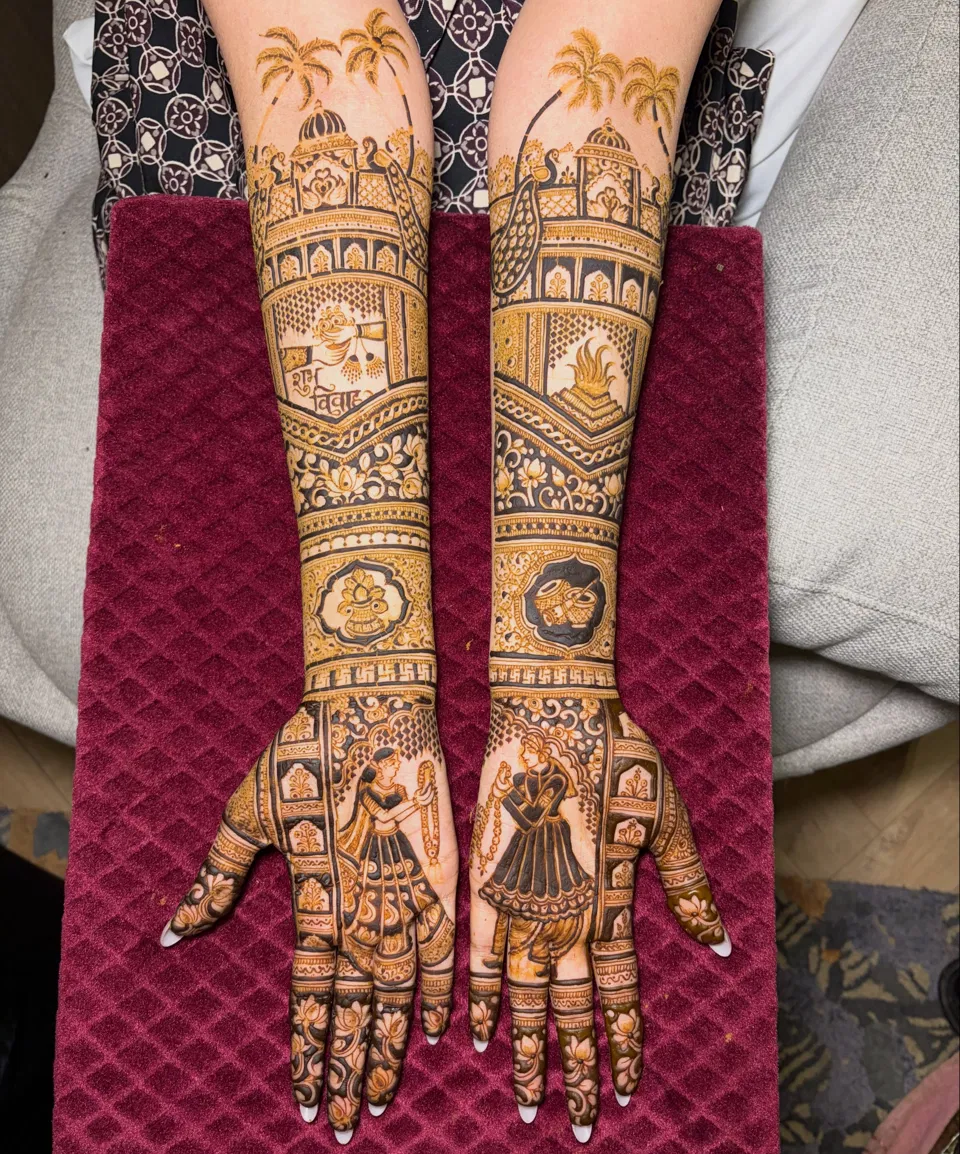 Bridal Full Hand Mehndi Design with Figures