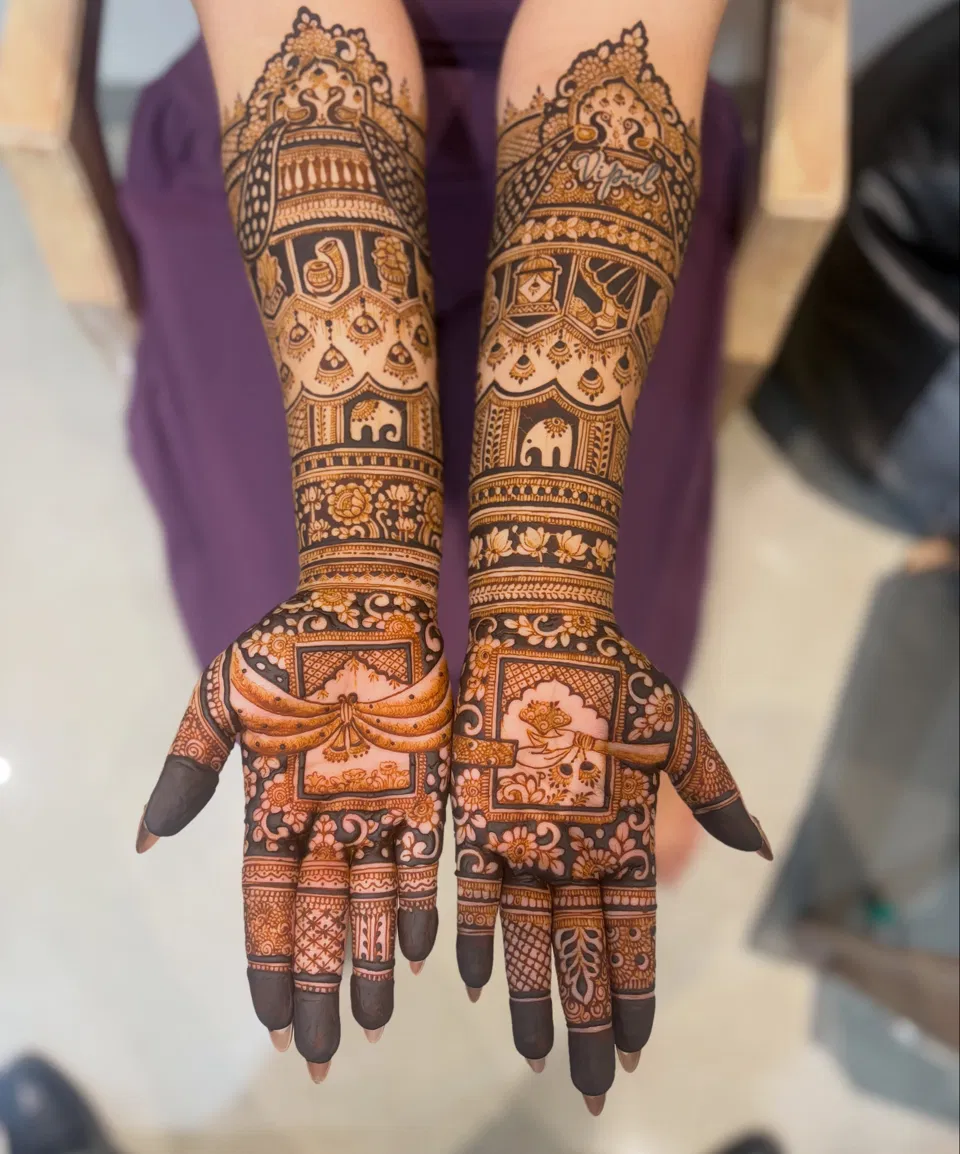 Front Hand Mehndi Design with Figures