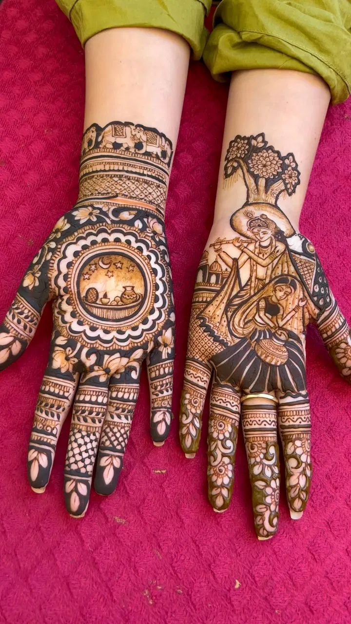 Mehndi Design with Figures for Karwa Chauth