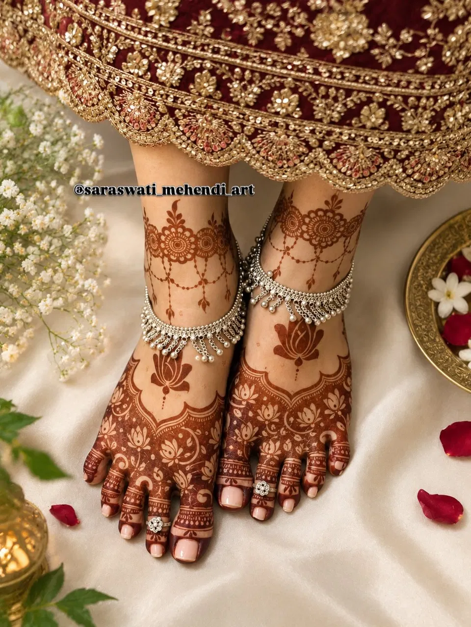 Foot Mehndi Design with Figures and Hearts