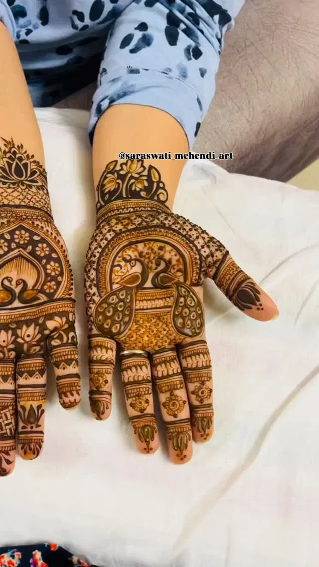 Aesthetic Front Hand Mehndi Design with Figures