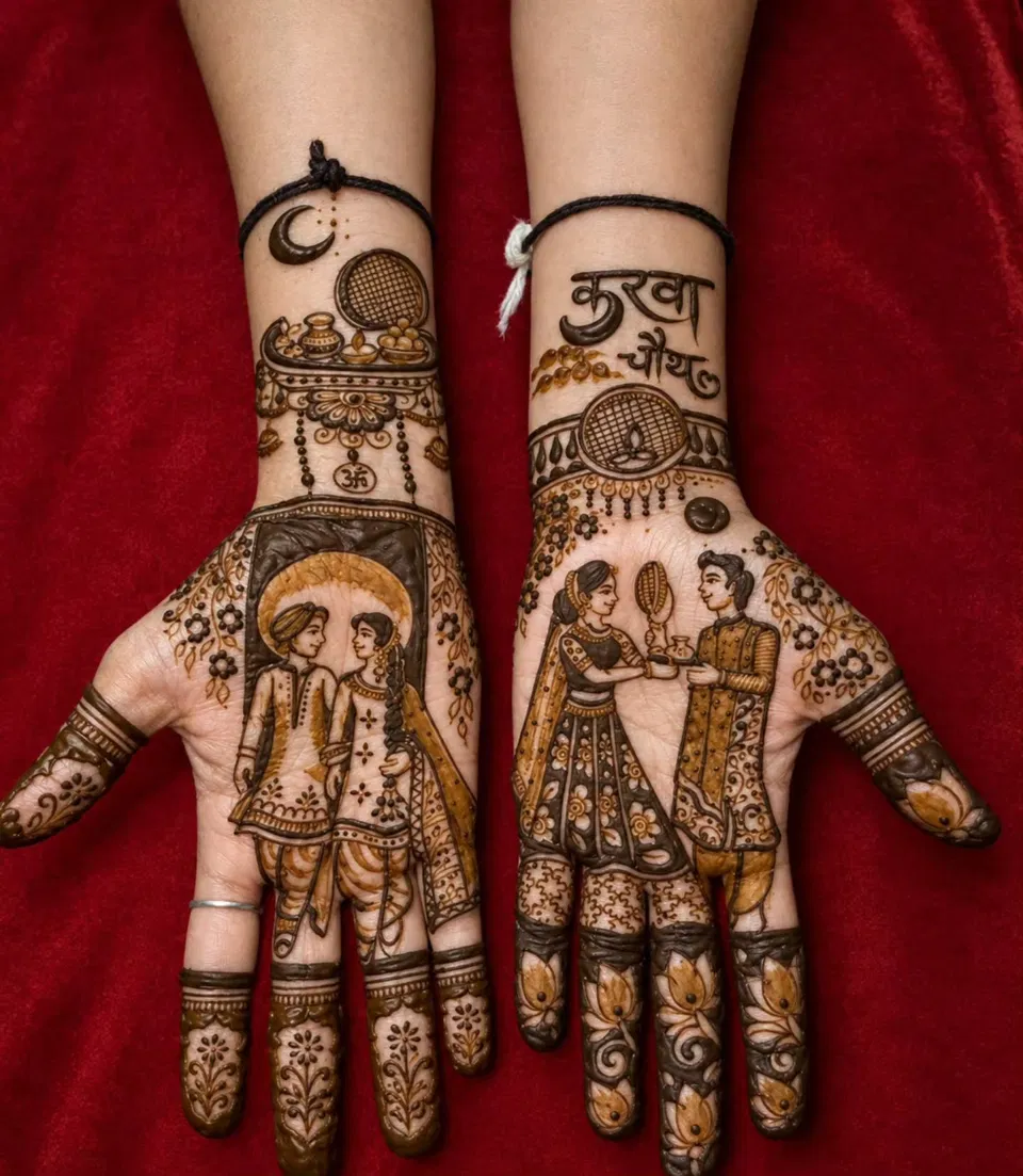Bridal Front Hand Mehndi Design with Figures