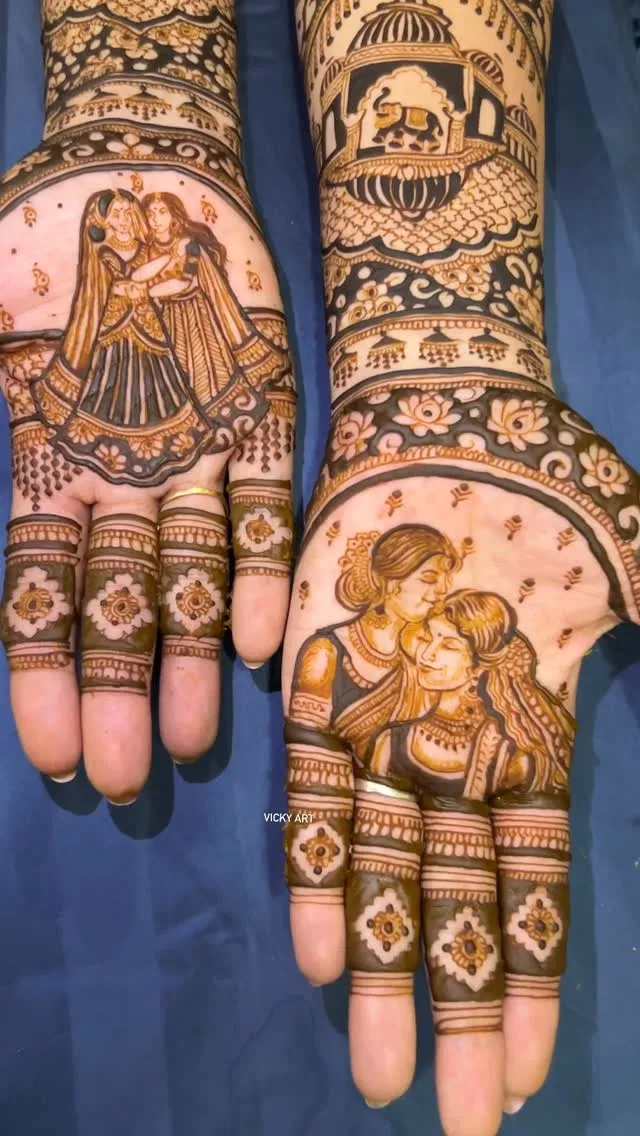 Aesthetic Bridal Mehndi Design with Figures