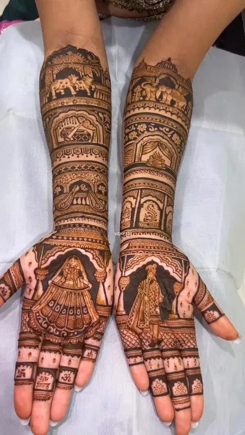 aesthetic bridal figure front hand mehndi design