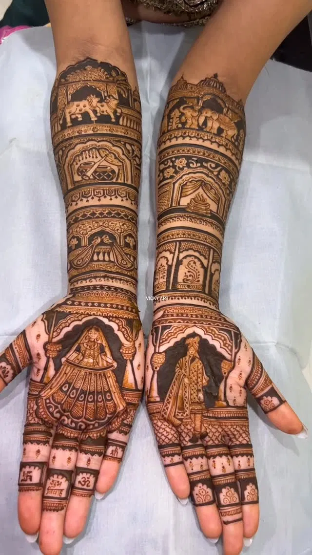 Aesthetic Bridal Front Hand Mehndi Design with Figures (12)