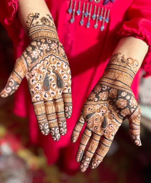 aesthetic bridal jaal full hand mehndi design